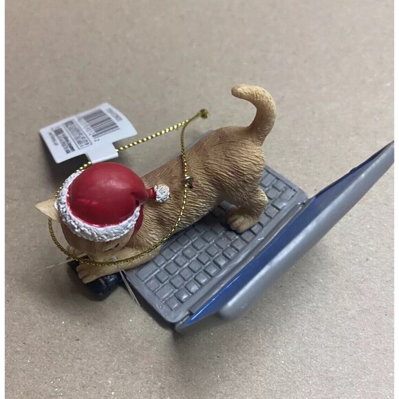 Kurt Adler Lap Top Cat Ornament Orange Tabby Mouse Manager NWT green eyes - Picture 6 of 8
